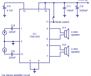 Car Stereo Audio Amplifier Circuit using TDA1553 IC