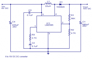 6 to 15V DC to DC converter using LM2585